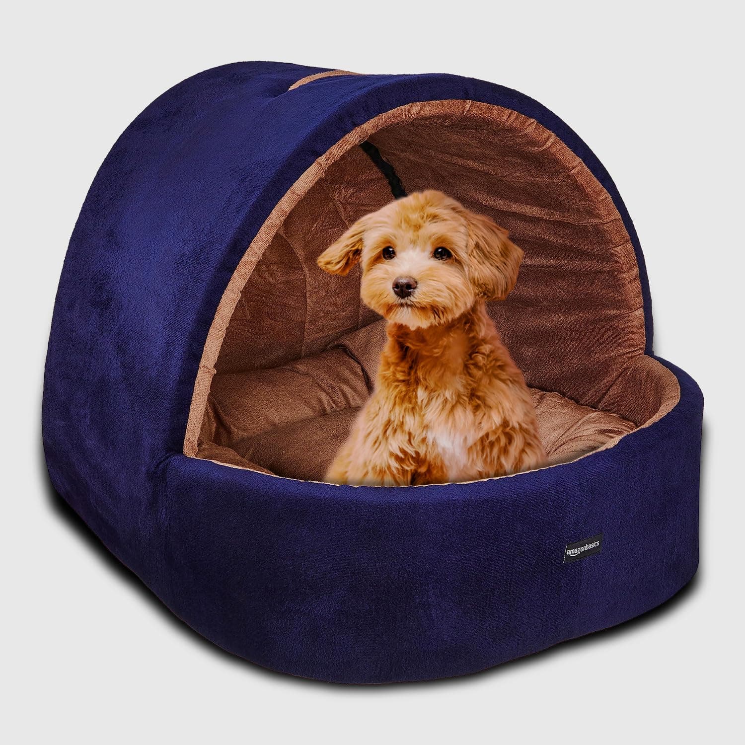 Amazon Basics Premium Soft Velvet Cave House Bed for Toy Breed Dogs and Cats |Medium 59 x 56 x 48 cm
