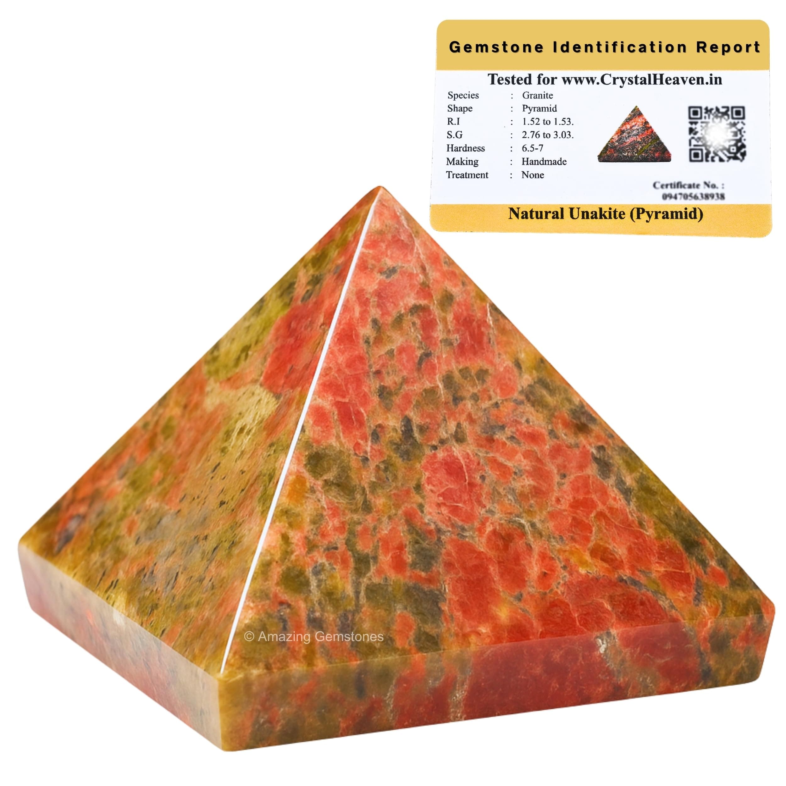 Crystal Heaven Certified Unakite Pyramid-2" Inch Pyramid For Positive Energy,Vastu,Reiki,Feng Shui And Chakra Healing Energy Balancing