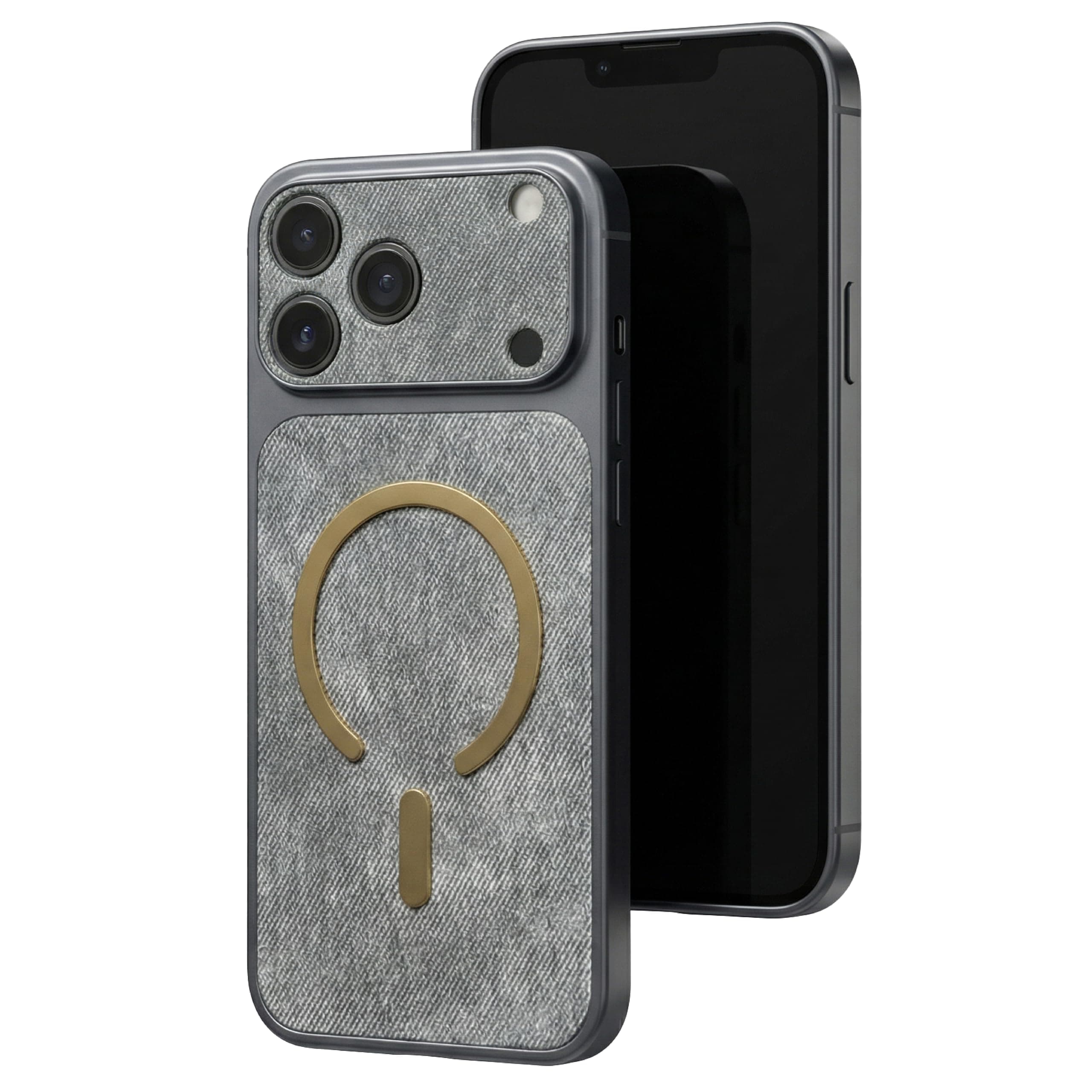 amazon basics Converter Case for iPhone 17 Pro | Premium Protective Mag-Safe Cover | Denim Textured | in Built Camera Guard | Wireless Charging Compatible - Gray