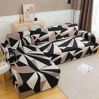 House of Quirk Universal Sectional Sofa Covers L - Shape Couch Slipcover 2pcs Stretch Elastic L-Type Chaise Sofa Couch Furniture Protector (Prism Black)