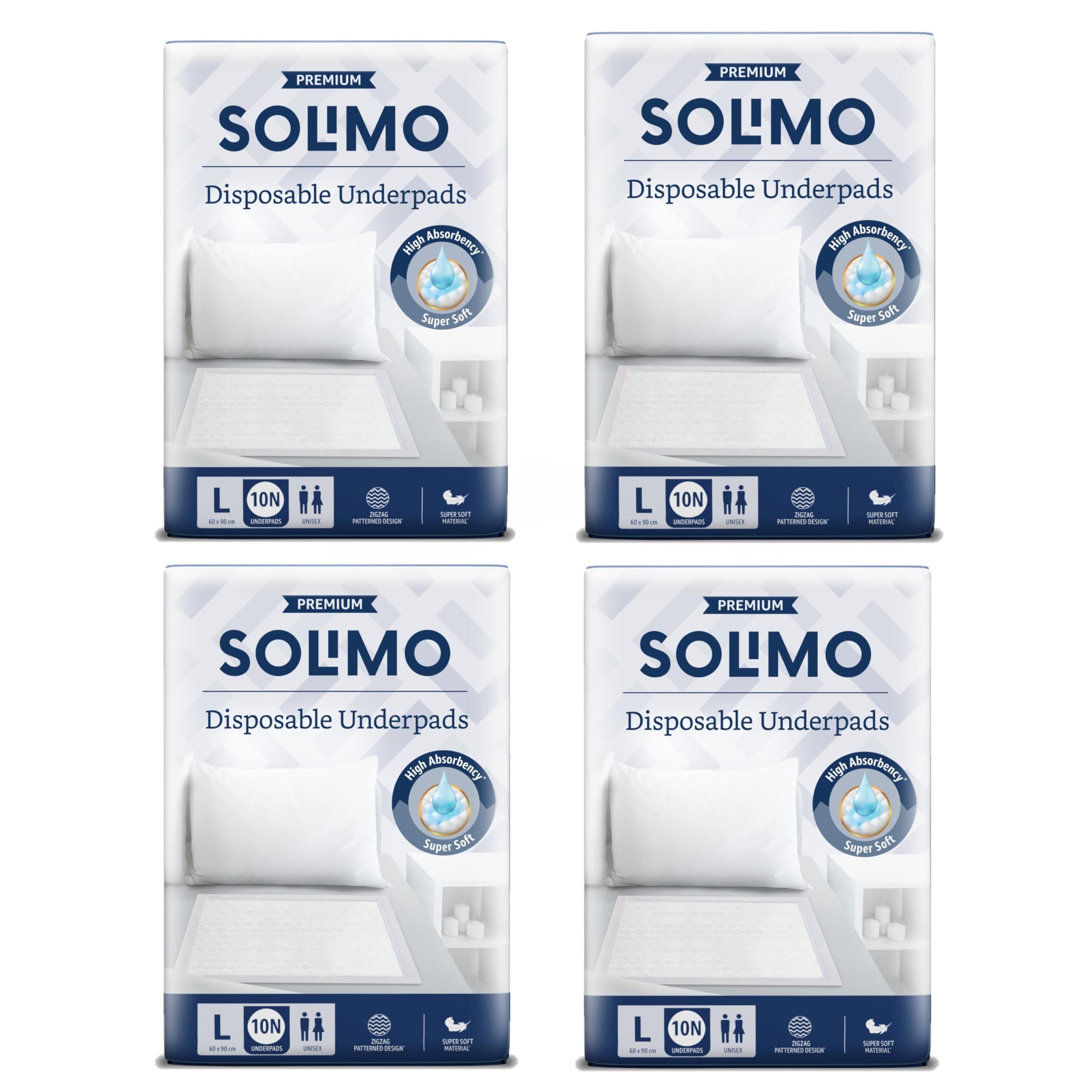 Amazon Brand - Solimo Premium Disposable Underpads | Large Size | Count 40 | 90 X 60 cm | High Absorbancy | Super Soft | Unisex | for Men & Women