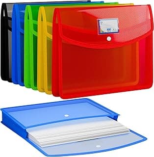 SPS File Folder, Transparent Poly-Plastic A4/Foolscap Documents File Storage Bag with Snap Button Set of 5/ Certificate File Folder