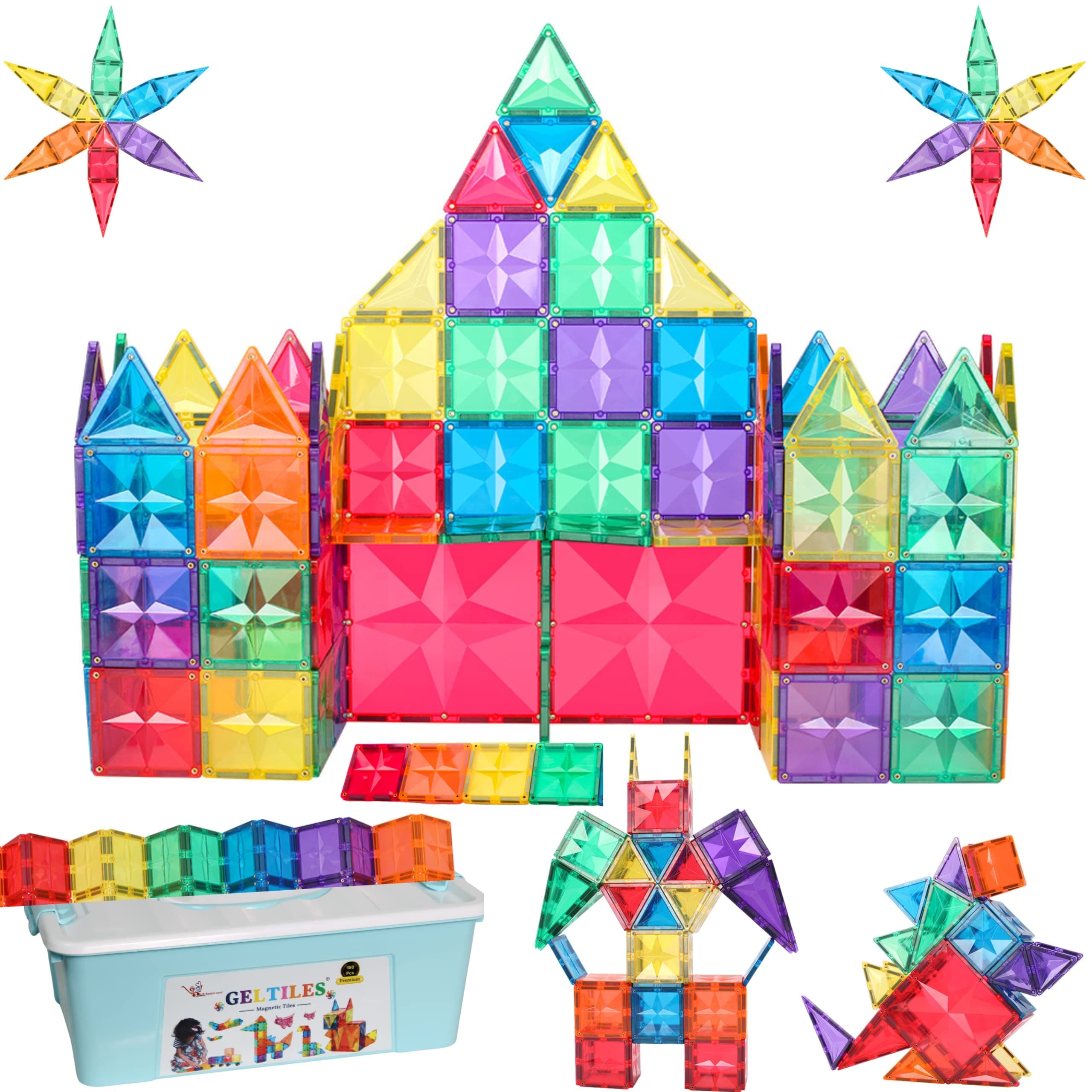 GELTILES® Imagination - 100 pcs Set of Strong Building Magnetic Tiles Constructing and Creative Learning Educational Multicolor Building Block Toy for Kids Age 3+ with Storage Box Gift (100 Pieces)
