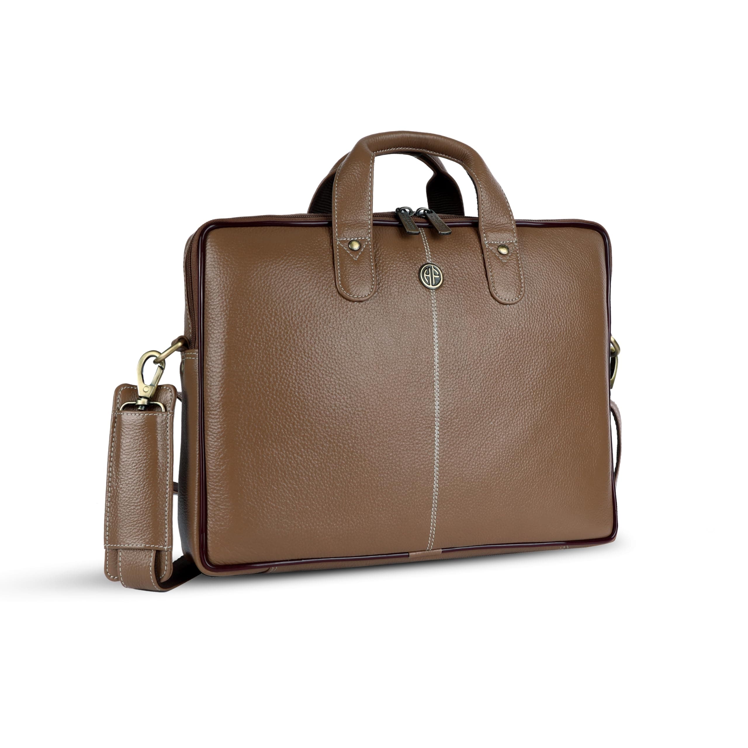 HAMMONDS FLYCATCHER Men Genuine Leather Office Bag - Laptop Bag - Padded Laptop Compartment, Fits 14 Inch Laptop - Adjustable Strap, 1 Year Warranty - Office, Travel, Daily Use - Burlywood, Tan