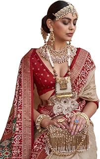 SAREE MALL Woven Design Zari Work Pure Patola Silk Saree for Women With Unstitched Blouse Piece