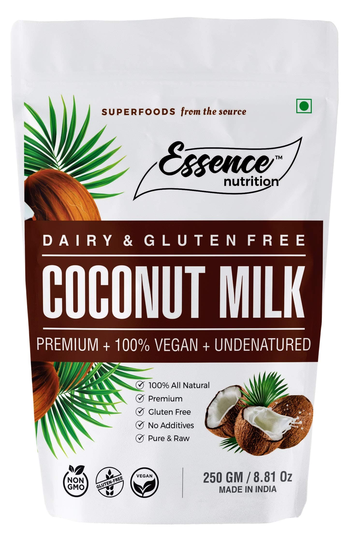 Essence Nutrition Vegan Coconut Milk Powder (250 Grams) - Plant Based Milk Powder - Vegan & Natural