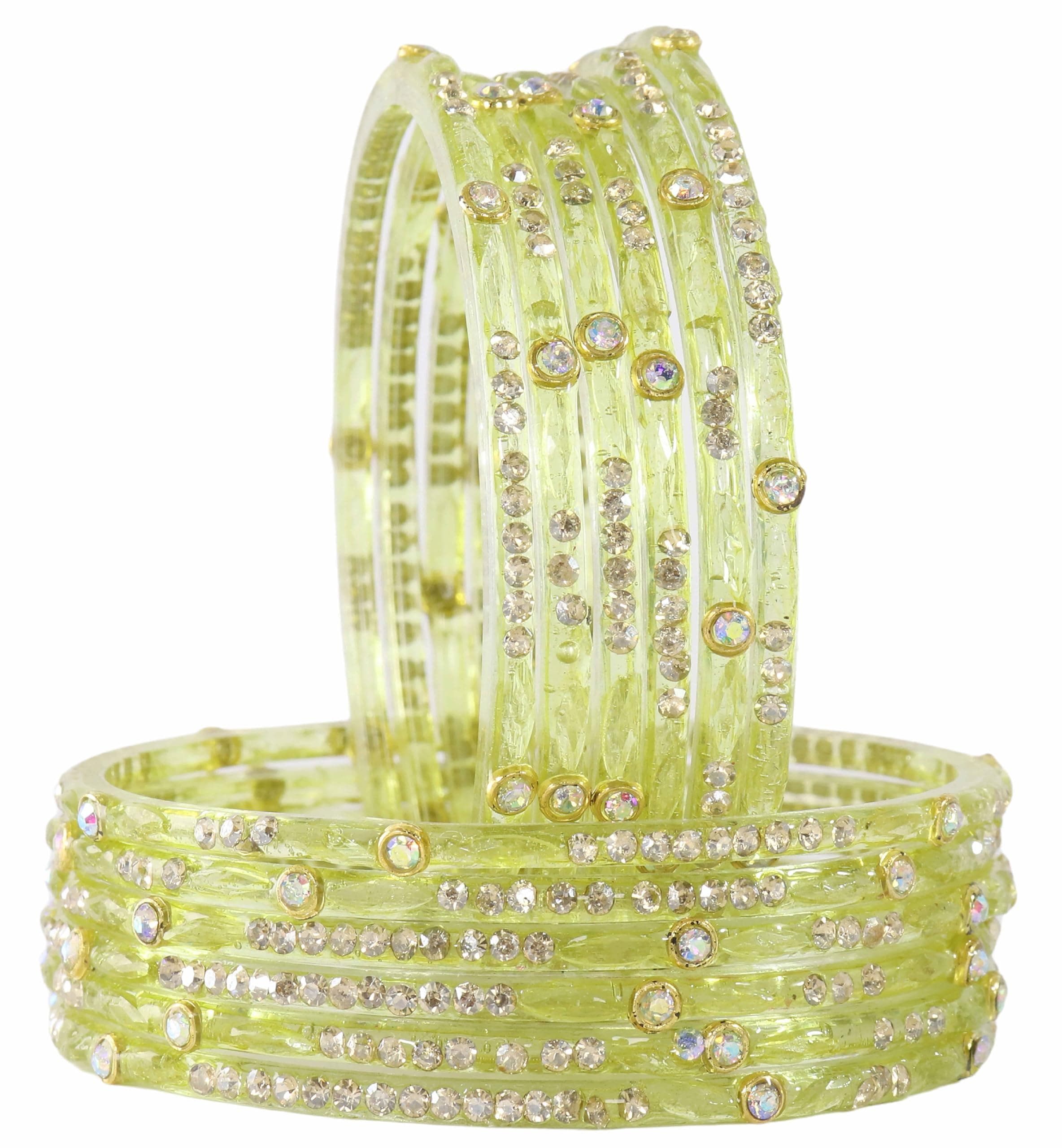 LAVAZZA Latest Glass Bangles Set with Golden Zircon Diamond & Beads Work For Women & Girls | Trending Transparent Glass Bangles | Stylish Chudi Set | Traditional Girl's Bangles Bracelet- Set of 12