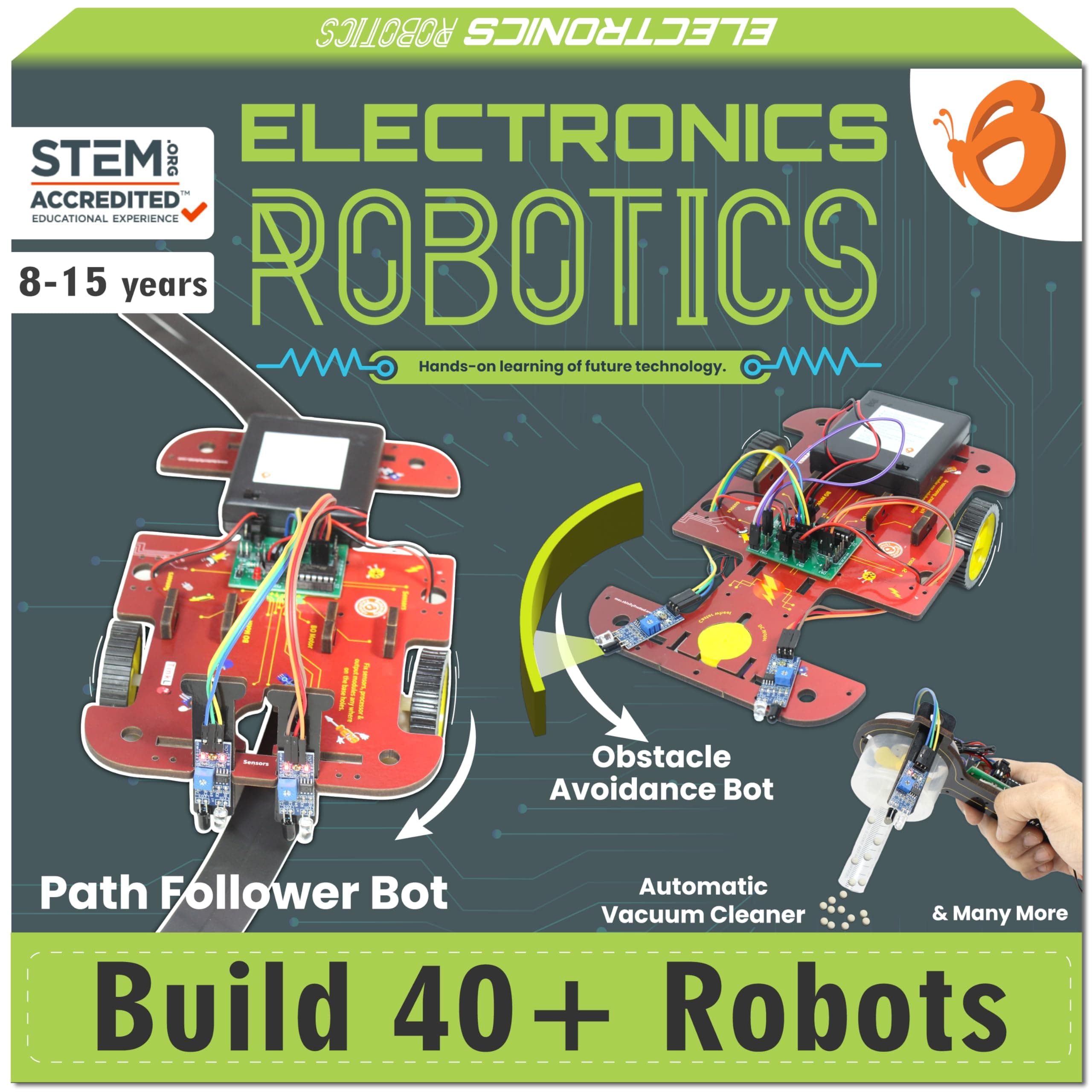 Butterfly EduFields Jumbo 40-in-1 Robotics Kit for Kids Age 8-14 | Build 40 DIY Robots with Electronics Board & Sensors | STEM Science Project | Birthday Gift for Boys & Girls