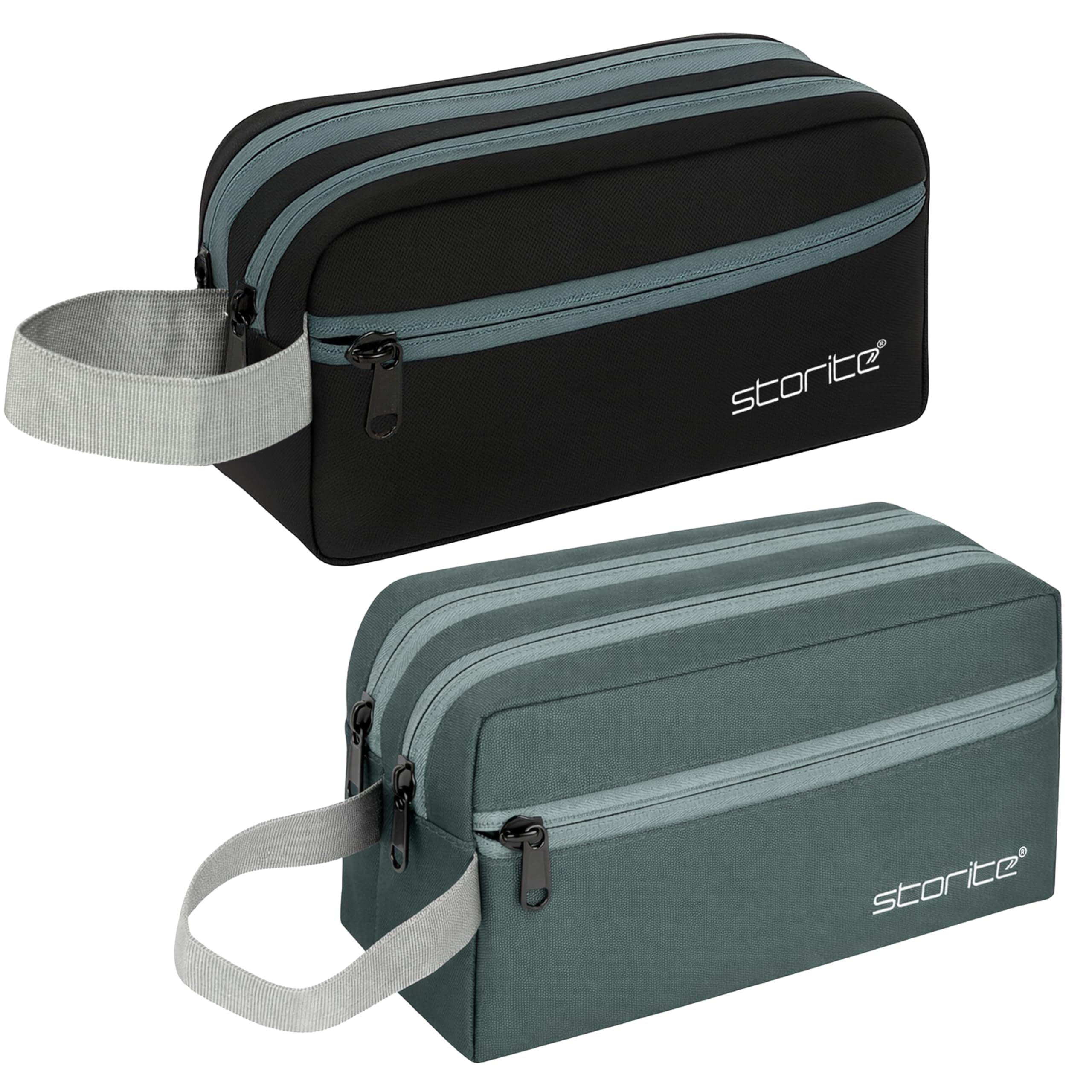 Storite 2Pk Toiletry Bag for Men & Women - Black/Grey | Water-Resistant Polyester Travel Pouch for Storing Toiletries Shaving Kit Makeup Cosmetics & Daily Travel Essentials