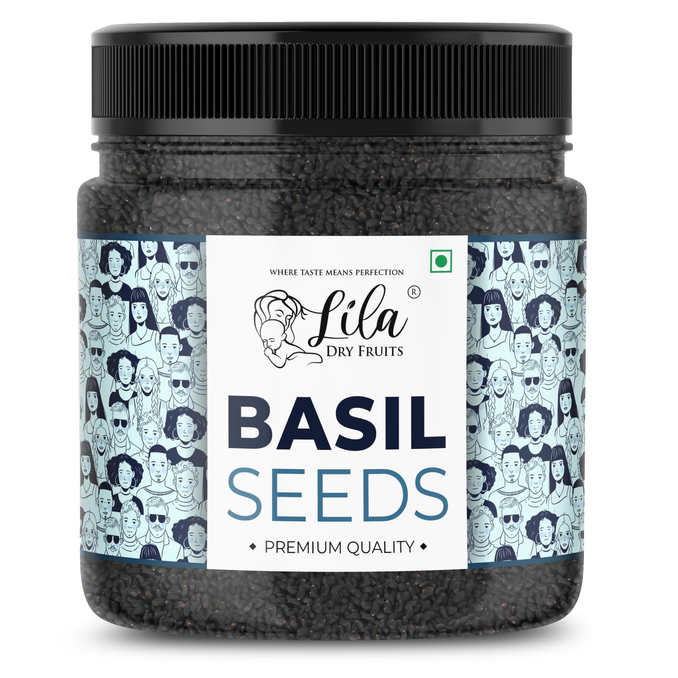 LILA DRY FRUITS Basil Seeds 250 Gms Jar Pack | Raw Organic & Natural Sabja Seed | Tukmaria Beej for Diet, Rich in Proteins and Minerals | Sabza Bij Low Calorie Snack Perfect for Gifting