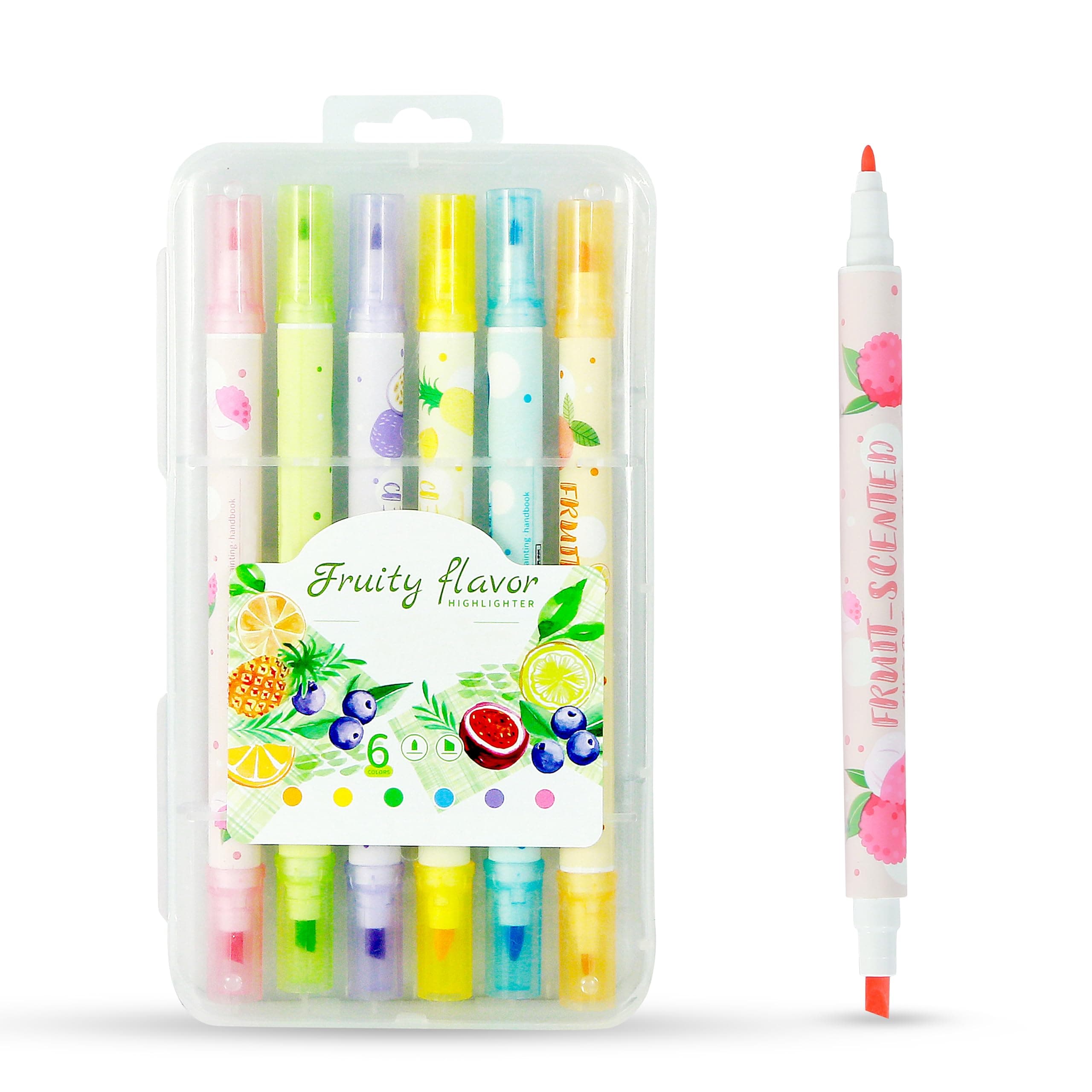 GLUN® 2 in 1 Tip Fruity Fregnense Marker or pen Tip, Self-Outline Neon Colour Markers, 6 Shades Bullet Journal Pens & Neon Shades Pens for Card Making, Drawing, and DIY Art Crafts for Kids