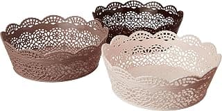 Nayasa Plastic Lacy Round Basket Set of 3 | Multipurpose Storage Basket | Makeup Organizer | Portable Basket | Fruit Basket | 12.5 cm X 12.5 cm X 16.5 cm | Multicolor