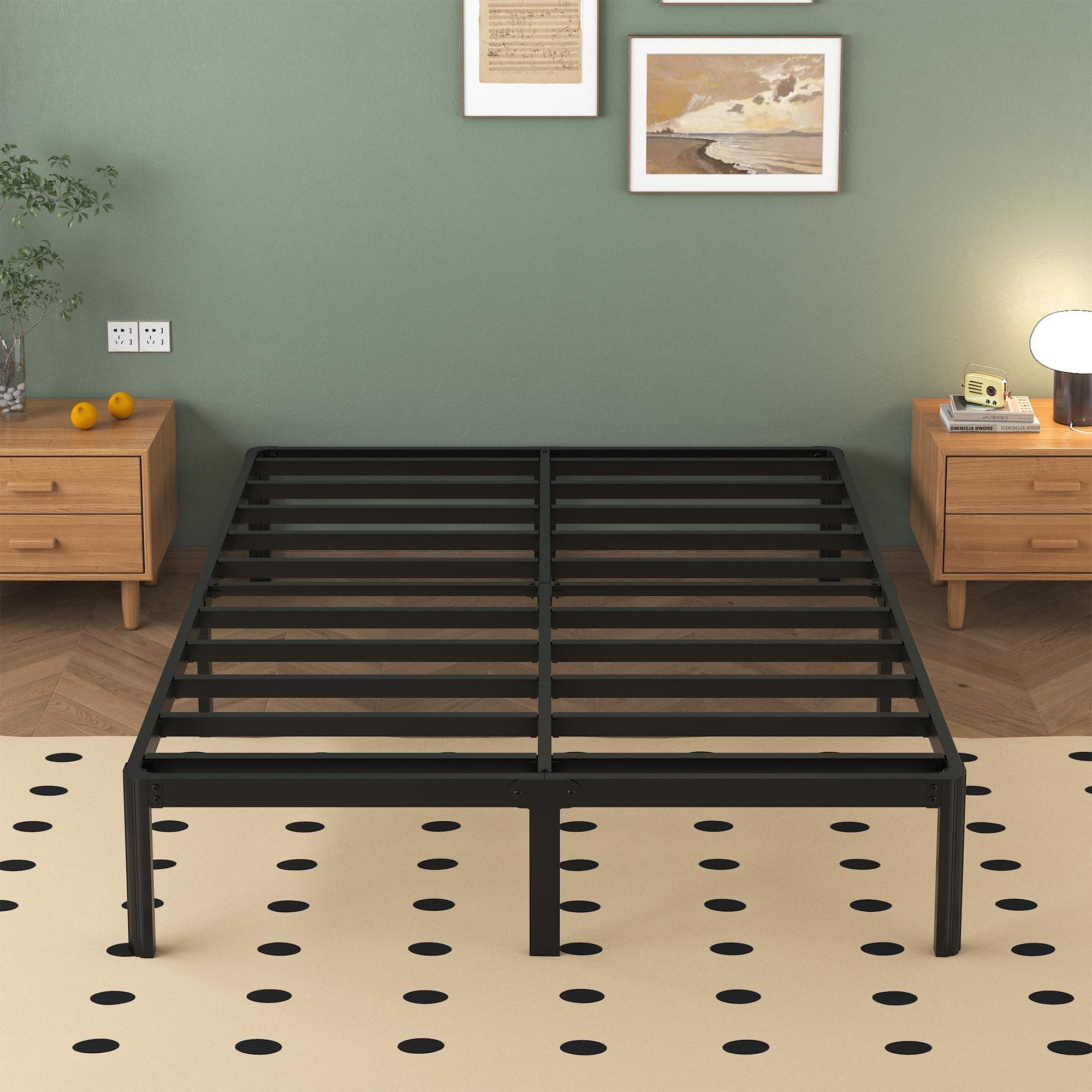 Lutown-Teen 14 Inch High 78x72 King Metal Platform Bed Frame with Under Bed Storage Space-(Powder Coated_Black)