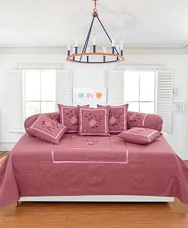 Designer Embroided Cotton 8pcs Diwan Set Wine Color
