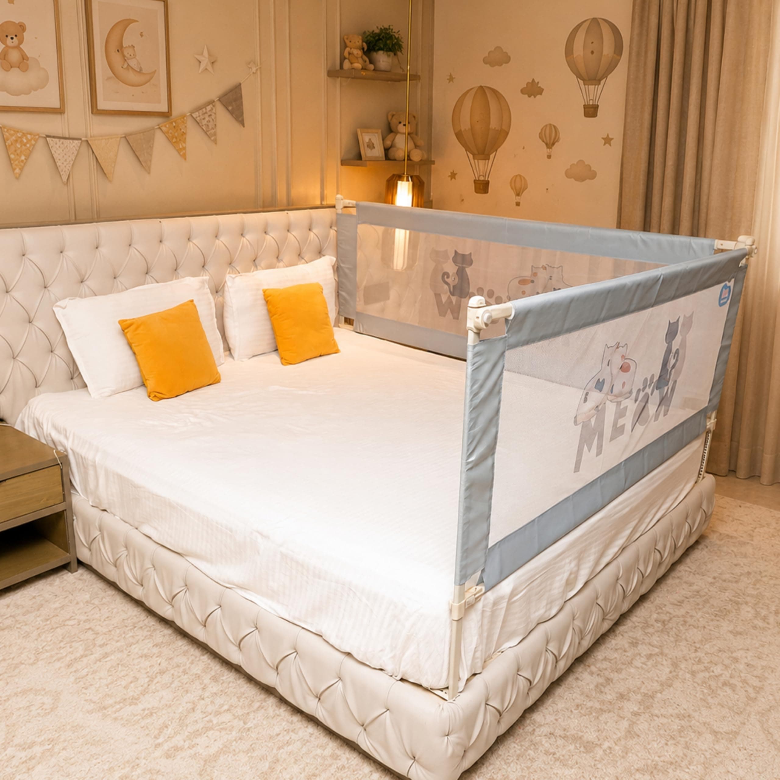 Kids Station 2 Side Basic Bed Rail Guard (6.3ft x 6ft / 190cm x 180cm), Bed Railing for Baby Safety, Kids Toddler Bed Protector Side Walls, Adjustable Height, Portable & Foldable (Grey)