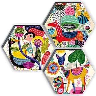 SAF Wood Set Of 3 Hexagon Kid'S Room Decor Modern Art 6Mm Mdf Uv Textured Home Decorative Gift Item 12 Inch X 12 Inch Abstract Painting Sanfhx17