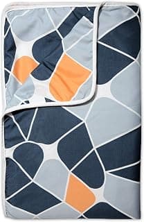 Divine Casa 120 GSM Microfiber Single Dohar | Soft & Lightweight Throw Blanket | Cozy & Breathable | All-Season Comfort | 210 x 140 CM | Geometric Pattern | Blue-Grey & Orange