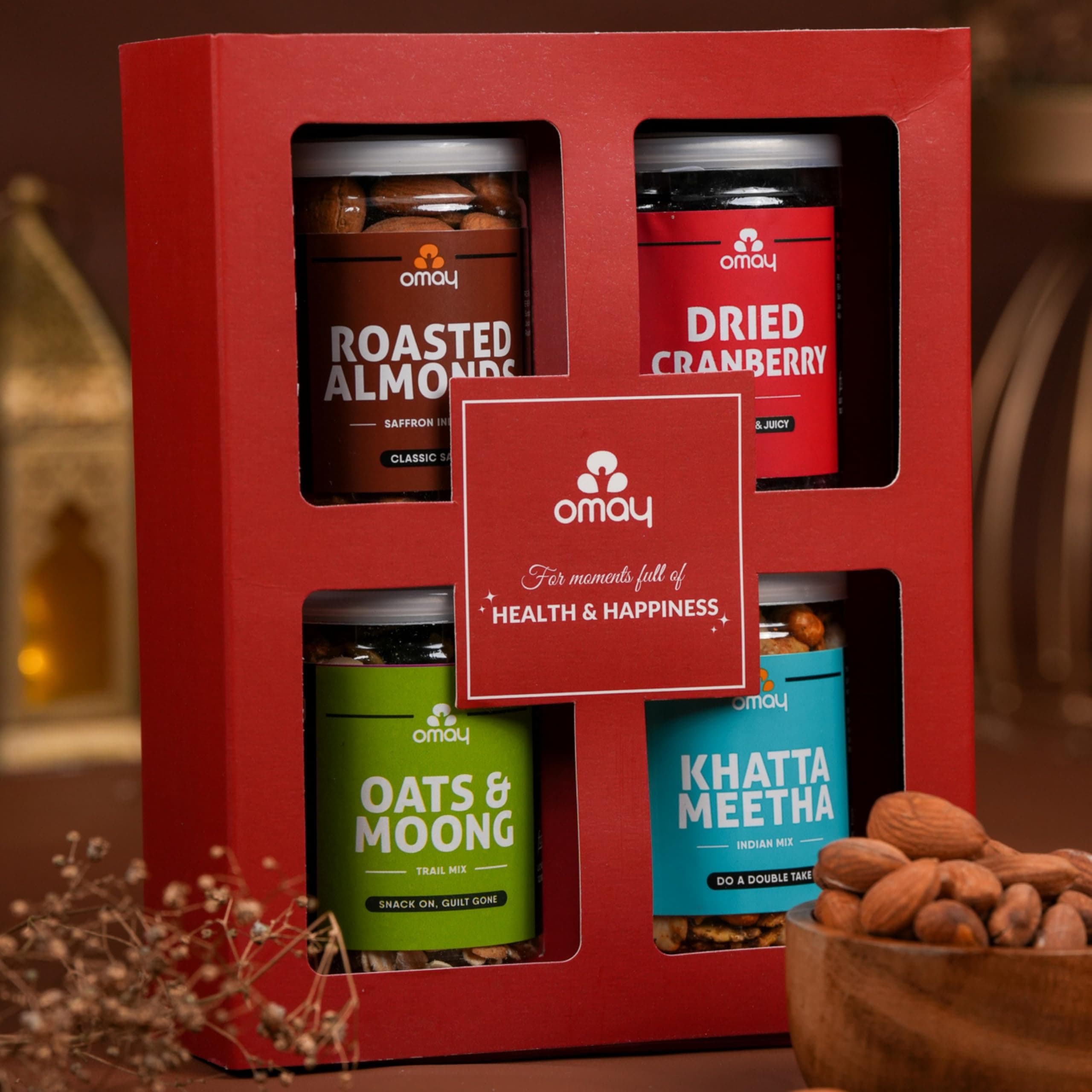 Omay Foods Festive Treats Gift Box I Premium Gift Hamper I Gifts for Employees, Clients I Healthy Gift Box I Corporate Gift Hamper with Healthy snacks, Dry fruits, nuts I Roasted Snacks I Premium Gift Pack