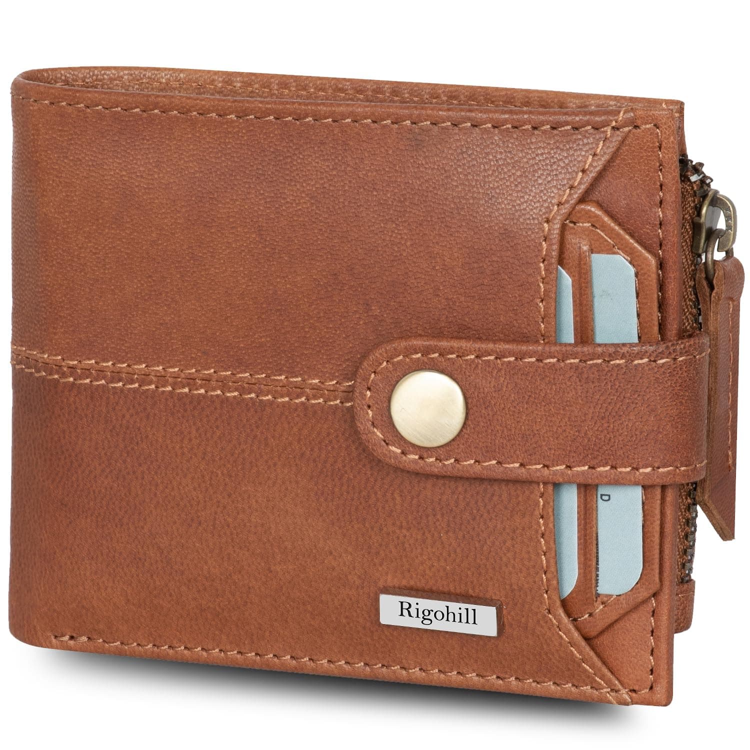 RIGOHILL Doger Vintage Cognac Mens Leather Wallet | Leather Wallet for Men | RFID Mens Wallet