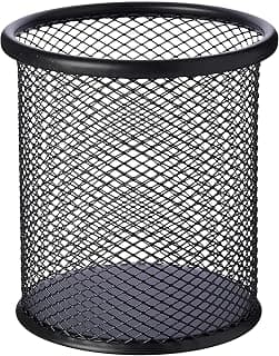 GLUN® Cylendrical Black Mesh Metal Desk Pen, Pencil and Other Stationery Organiser Holder, Use at Office, School and Home Pack of 1