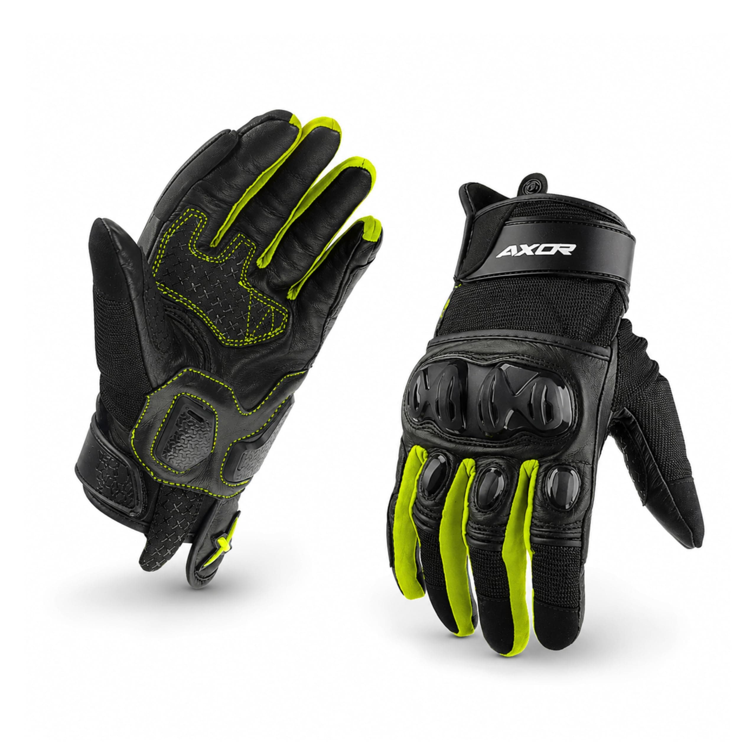 Axor Viper Riding Gloves,Touch Screen Compatible, & Visor Wiper Fingertips-Premium Bike Gloves Black Neon Green-L