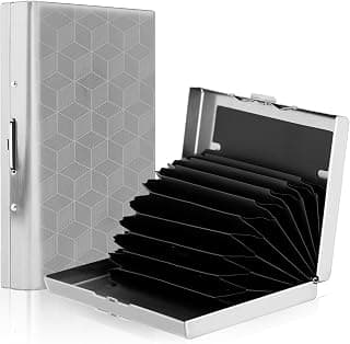 Storite 10 Slot RFID Block Pattern Metal Credit Debit Card Holder Case Wallet for Men and Women (Silver- 10 x 7.5 x 1.8 CM)