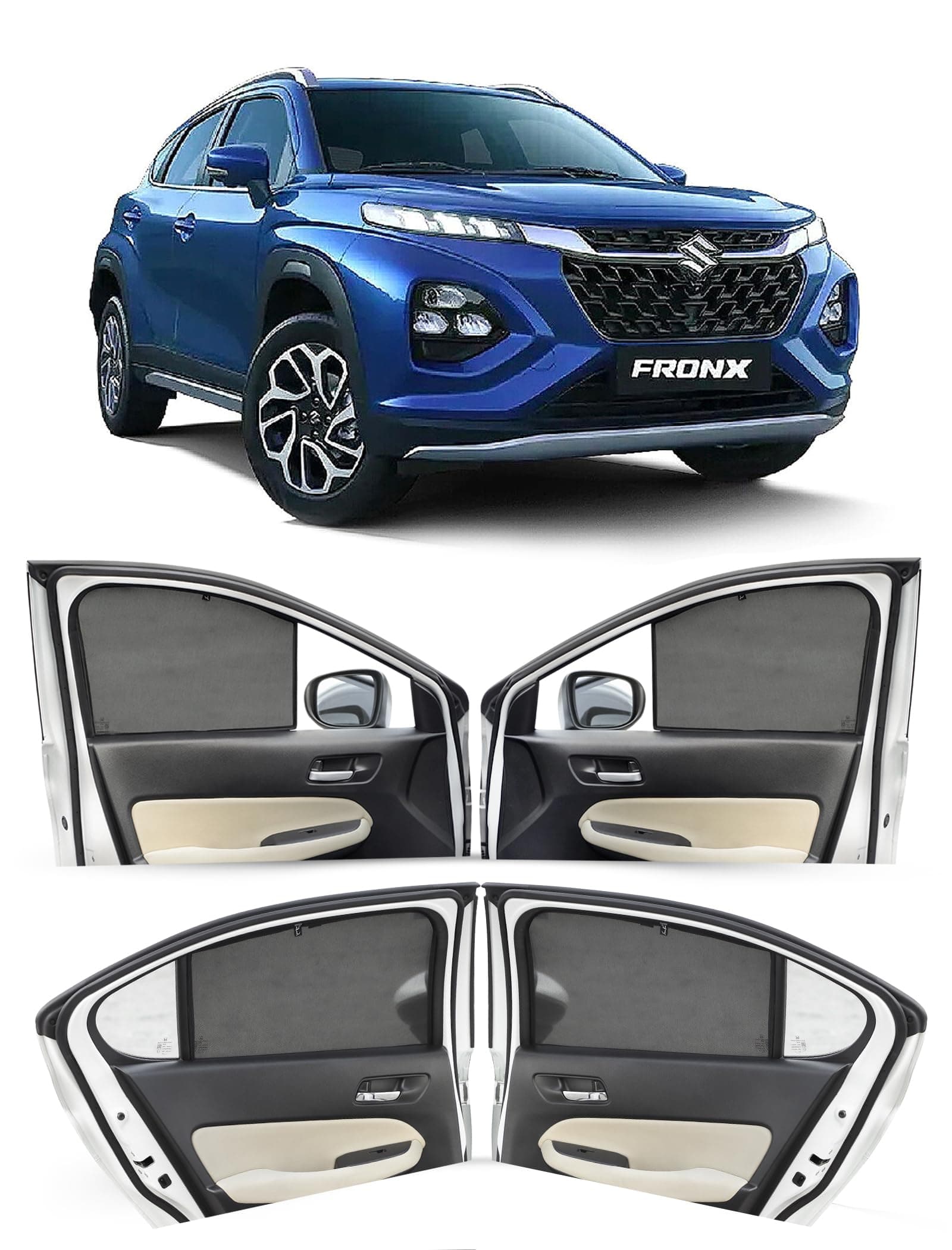 Autofact Car Sunshades for Maruti Fronx, UV Protection, Useful Car Accessories, Custom fit Sun Shades for Side Windows, Set of 4