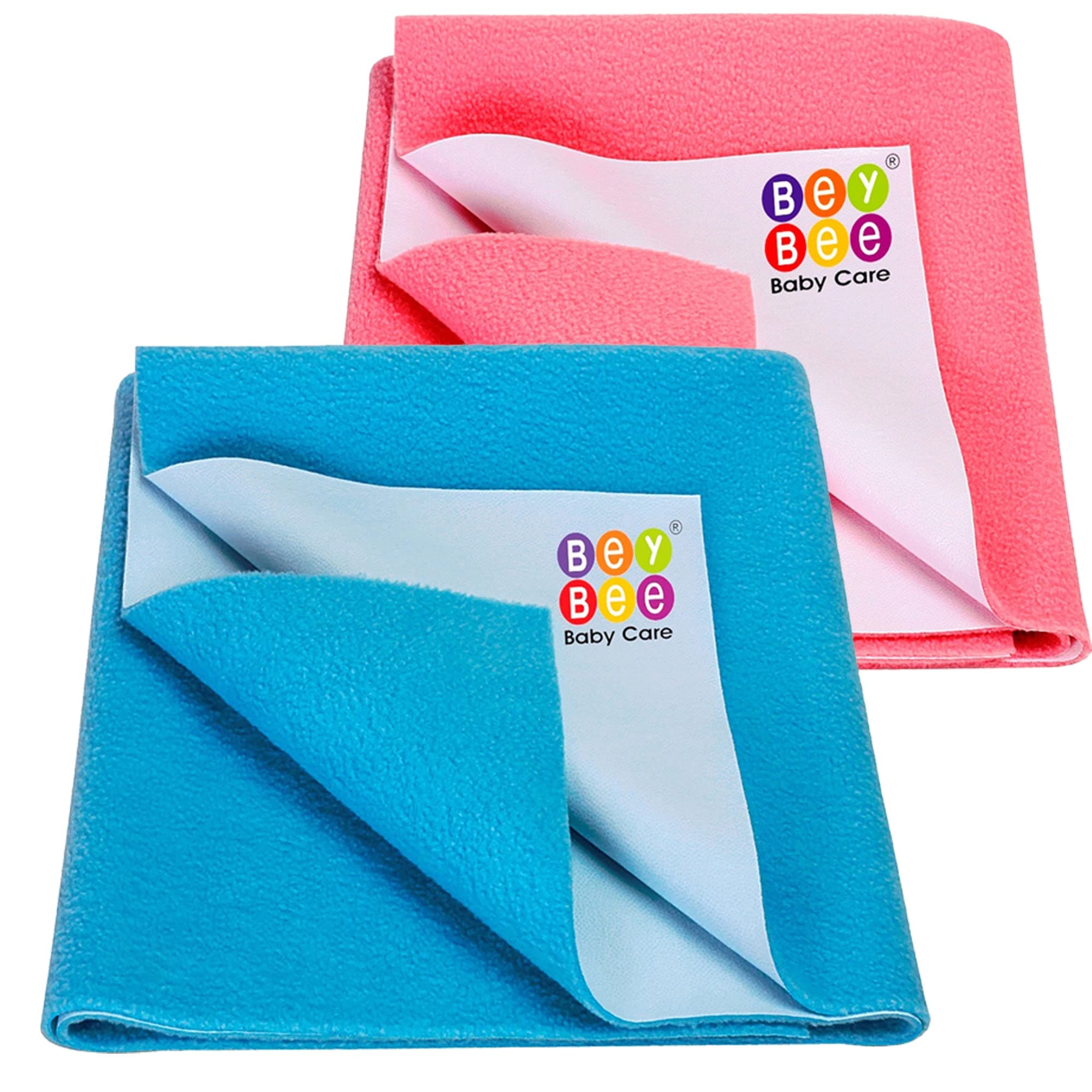 BeyBee Waterproof Quick Dry Sheet for Baby|Anti-Piling Fleece Extra Absorbent Washable Matress Protector| Baby Bed Protector Sheet for Toddler, (Small Pack of 2, 70x50cm, Salmon Rose + Firoza)