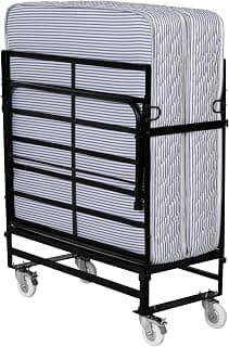 Florance Rollaway Folding Bed with 6-Inch HR Foam Mattress | Heavy-Duty Wrought Iron Frame, Lockable 360 Wheels, Space-Saving & Portable Design, Quilted Cotton Cover, Single Size, 75x36x6 Inches