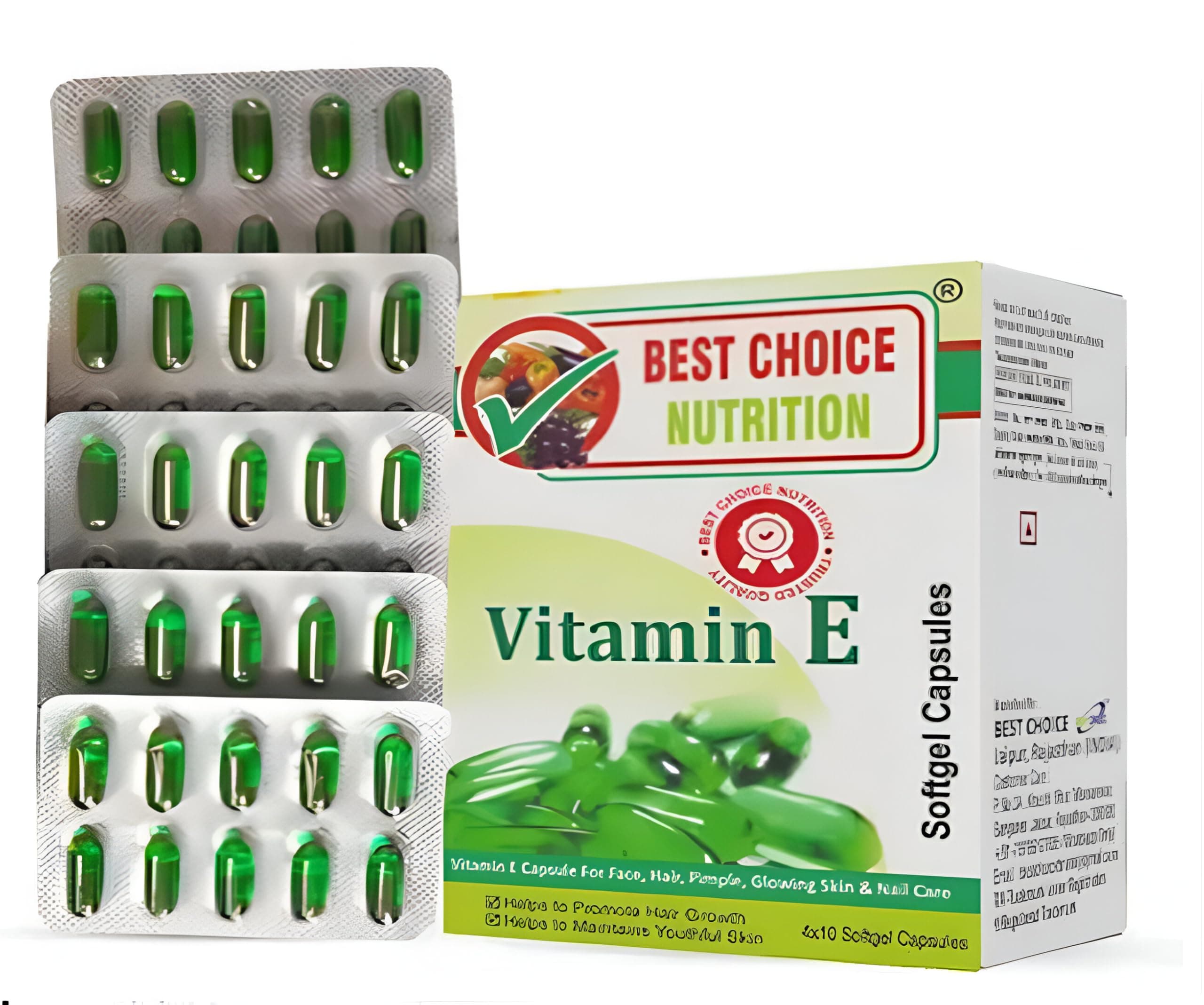 Best Choice Nutrition Vitamin E, 50 capsules |for beautiful skin, healthy hair and eyes.