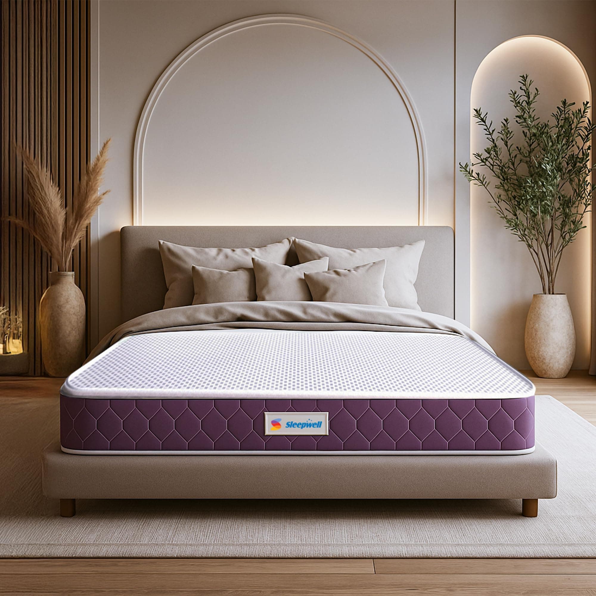 Sleepwell Orthopedic 8 Inch Mattress | Queen Bed Mattress | Back Stability & Spine Support | Neem Fresche | Anti-Allergic | Medium Firm | Knitted Fabric | Restful Sleep | 72X60X8 | 10 Years Warranty