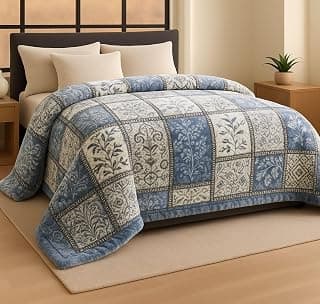 BSB HOME Supersoft Printed Mink Blanket for Heavy Winter – 600 GSM Ultra Soft Luxurious Embossed Double Bed Blanket, Warm & Fluffy Cozy for Extreme Cold Weather (Grey & Blue, 230 x 220 Cm, 3.5 Kg)