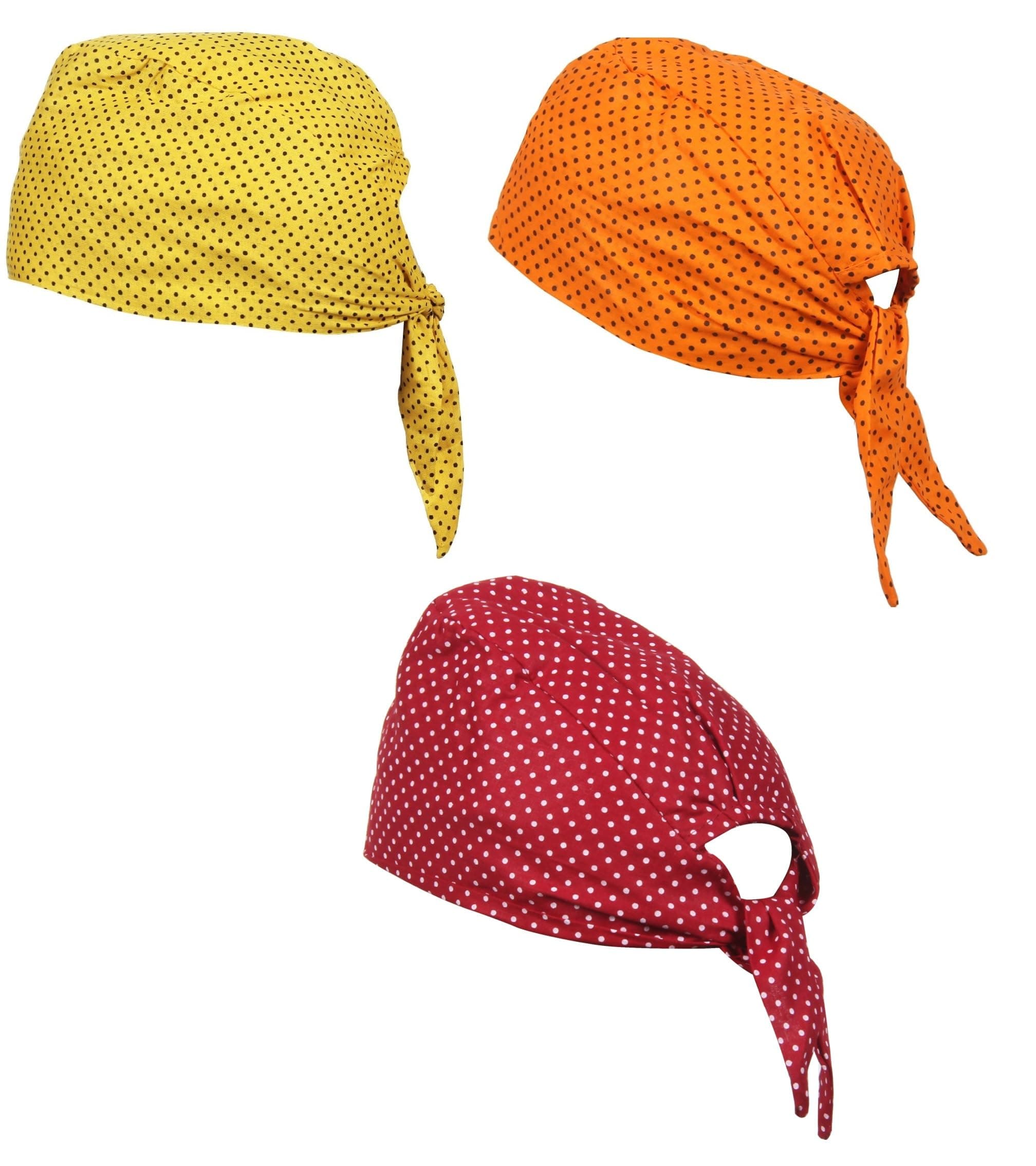 BISMAADH 100% Cotton Polka Dot Printed Durag Skull Cap Bandana Sweatband Handband Pack of 3