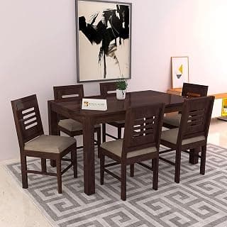 KENDALWOOD Furniture | Sheesham Wood Dining Table with 6 Chairs | 1 Year Warranty | 6 Seater Dining Set | Wooden Dining Table with Chair (Walnut Finish with Cream Cushions) -DIY(Do-It-Yourself)