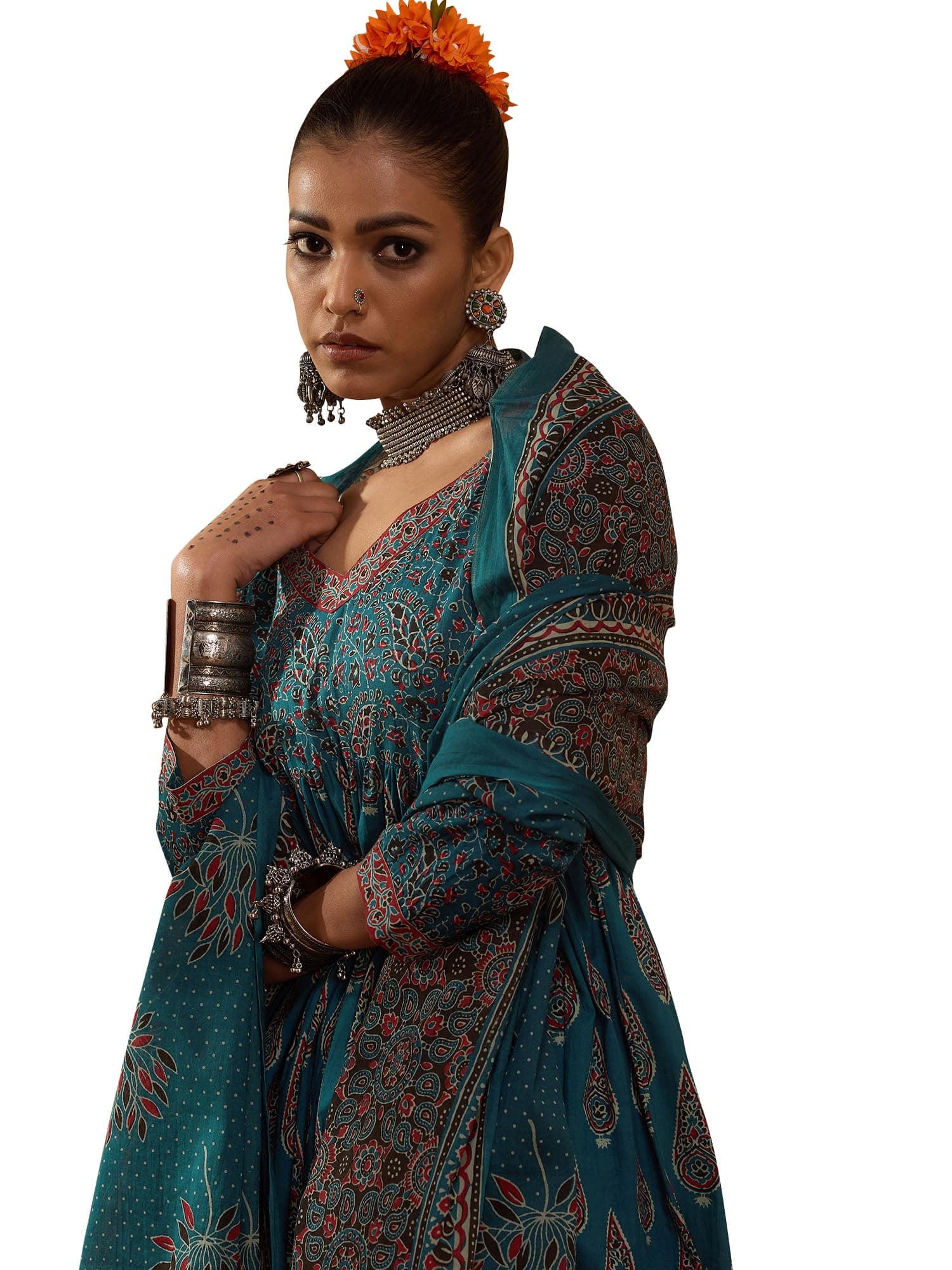 INDO ERA Women's Straight Pure Cotton Printed Kurta & Pant with Dupatta Set