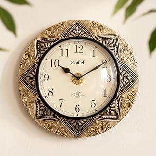 CRAFTEL 12 Inch Antique Brass Embossed Wall Clock | Vintage Floral Design | Premium Aluminum Dial | Decorative Clock for Home, Living Room & Office | 1-Year Warranty