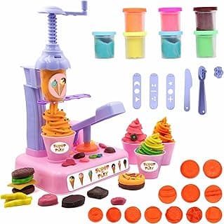 ADITI TOYS Play Dough Ice Cream Maker Set, Safe Non-Toxic Dough Ice Cream Maker Including 6 Color Dough Tubes Each 50g + 1(100gm) for Boys Girls, Above 3+ Age (Pink)