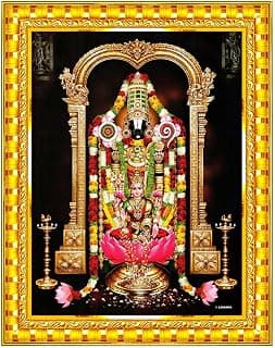 Pavan Photo Laminations Tirupati Balaji Lakshmi Venkateshwara Swamy Wall Painting Framed Home Decor (Wood,Acrylic,Gold,Big Size,10x12 Inch) R461M