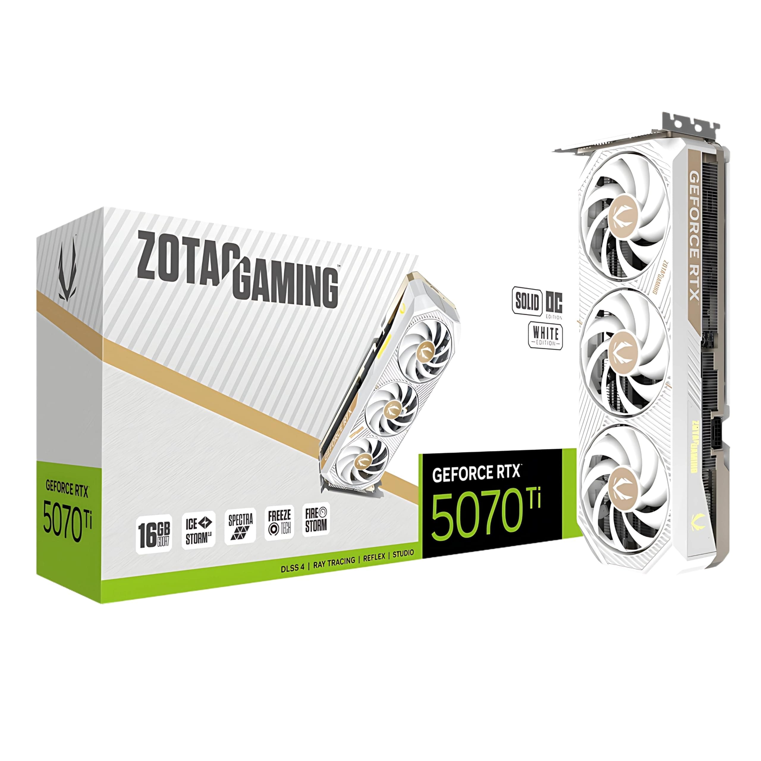 ZOTAC Gaming GeForce RTX 5070 Ti Solid CORE OC Graphics Card - White | 16 GB | DLSS 4 | GDDR7 | 256 bit | IceStorm 3.0 Advanced Cooling | Triple Fan | Spectra RGB | ZT-B50710Q2-10P