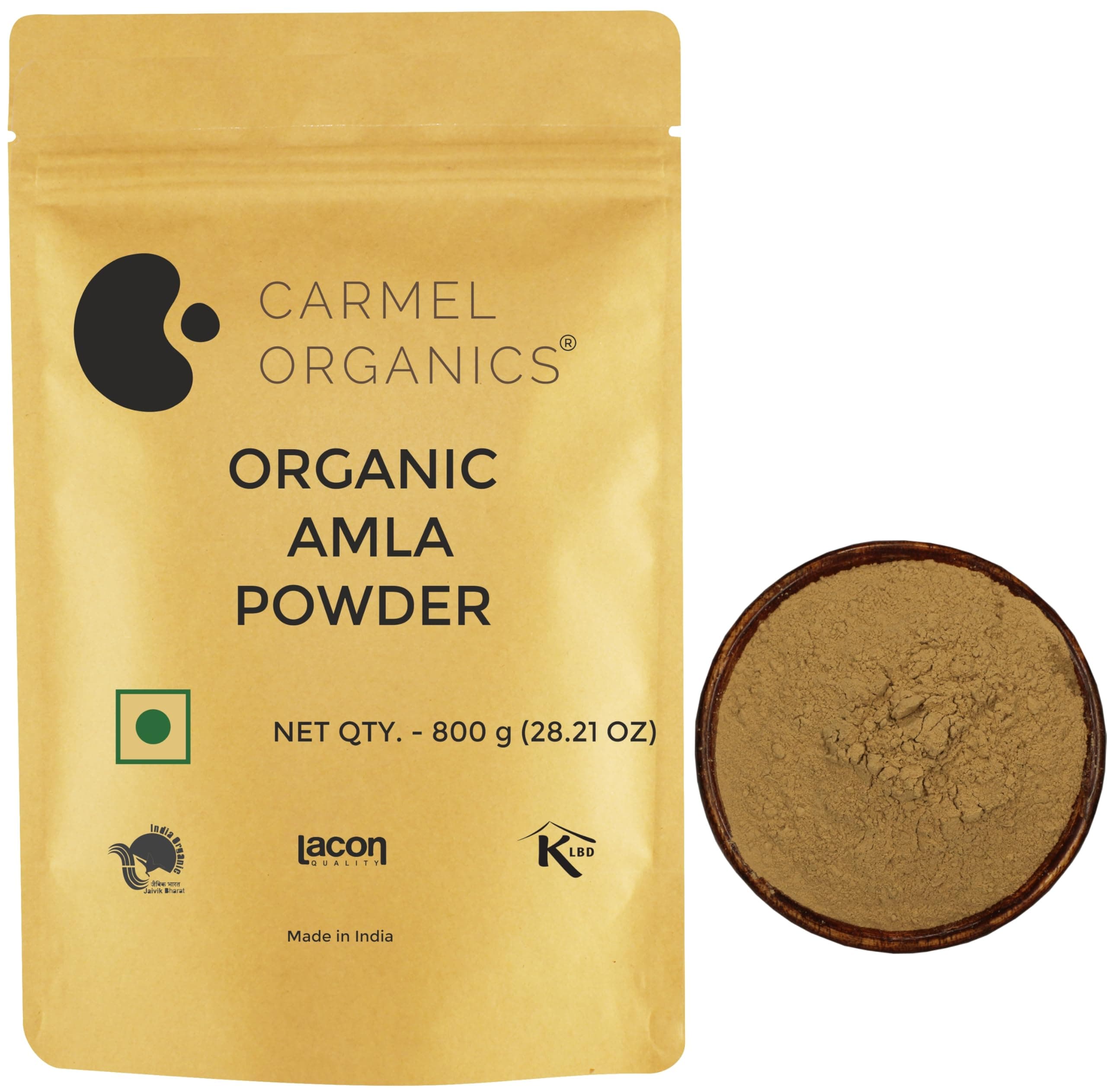 CARMEL ORGANICS Amla Fruit Powder 800 grams | Jaivik Bharat Certified Amla Powder | Indian Gooseberries | Nellikai/Usirikaya | No Added Preservatives, Colors or Flavors