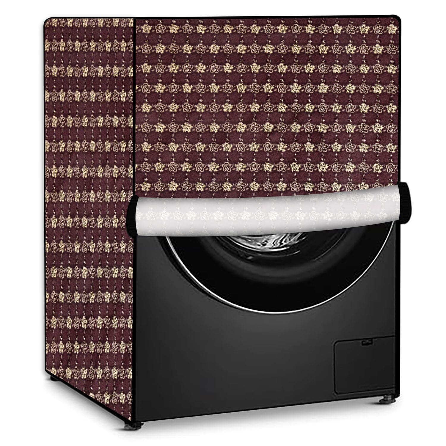Stylista Washing Machine Cover Compatible for IFB Senator Smart 8 Kg Front-Load Floral Pattern Brown