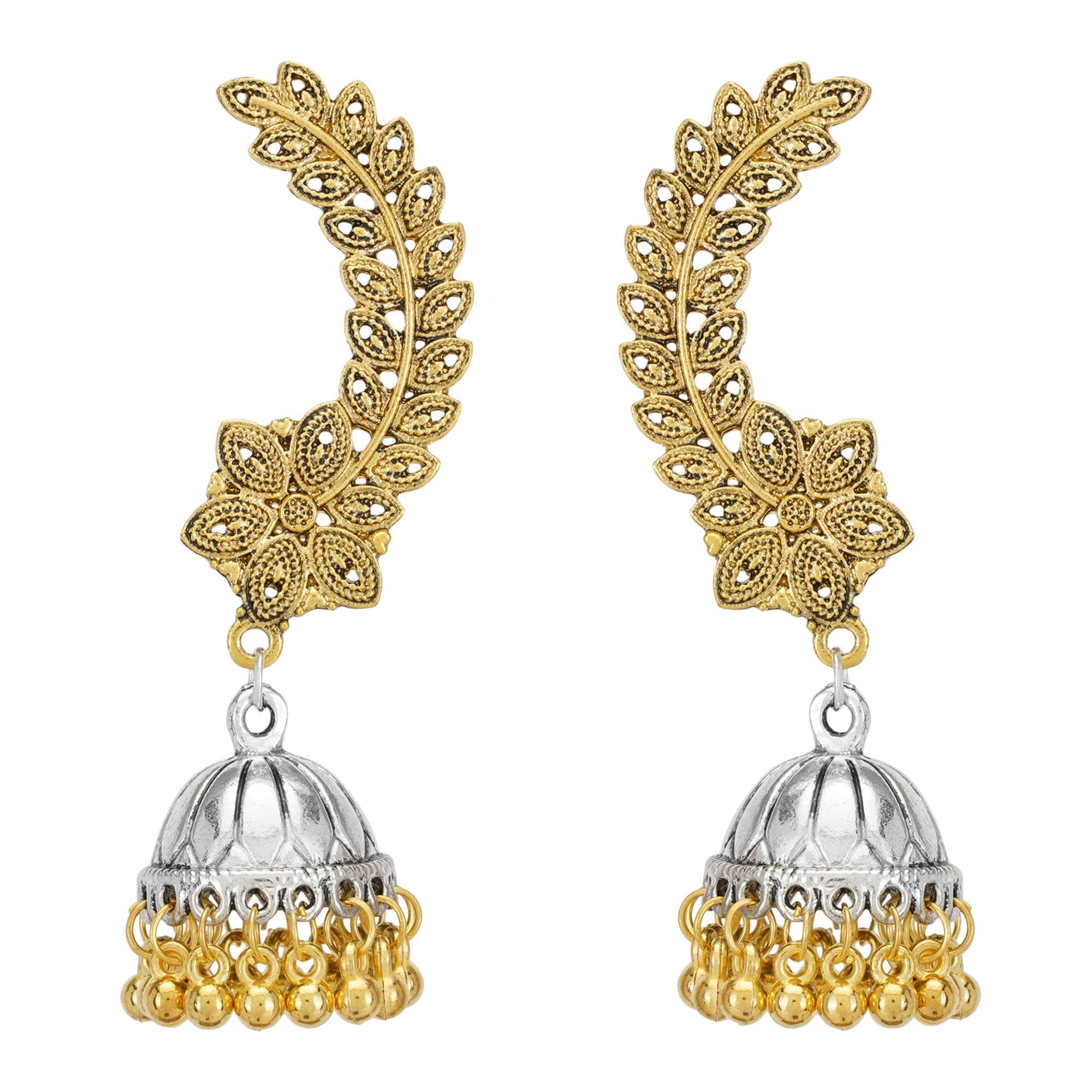Shreyadzines Oxidized Two-Tone Oxidised Polish Jhumka Jhumki Dangle Ethnic Lightweight Earrings Jewelry for Women and Girls