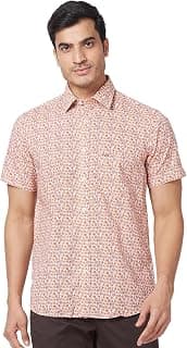 Colorplus Men's Tailored Fit Pure Cotton Print Pattern Spread Collar Half Sleeve Casual Shirt
