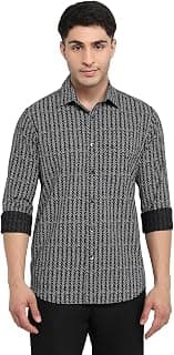 Colorplus Men Regular Fit Print Pattern Pure Cotton Plain Collar Full Sleeve Casual Shirt