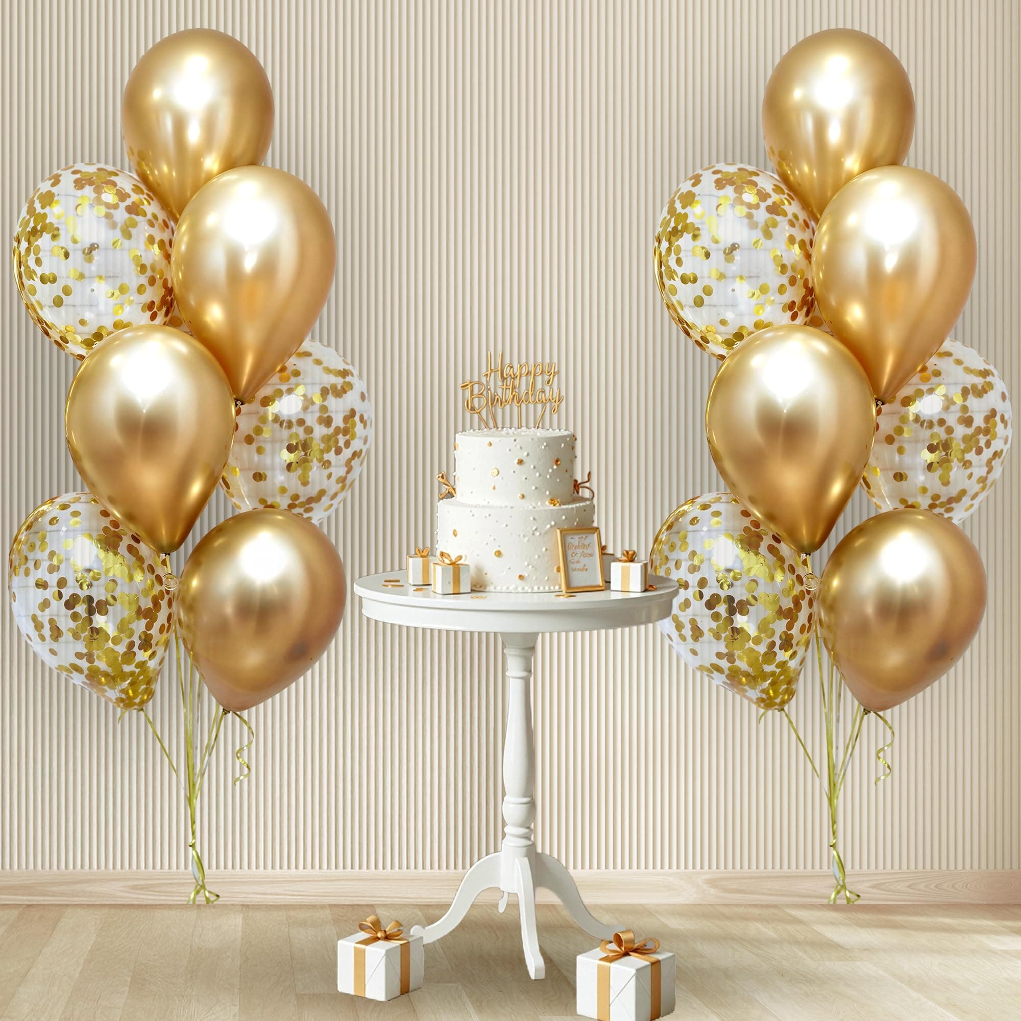 Party Propz Golden Chrome Balloons & Golden Confetti Balloons for Birthday - Set of 18 Pcs Gold Balloons for Birthday Decoration | Gold balloons For Decoration (Latex)