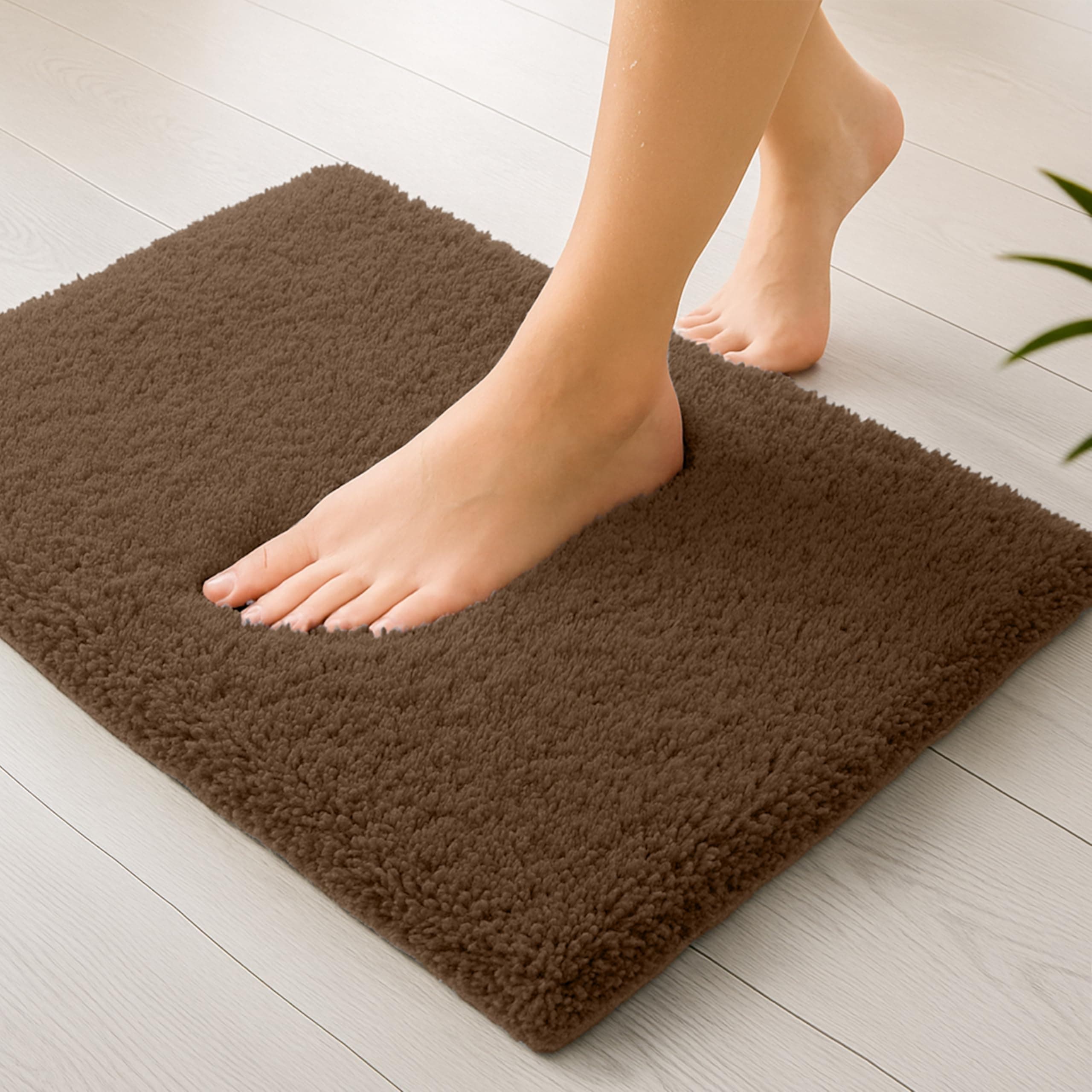 enera Microfibre Bath Mat | Soft & Absorbent 1700 GSM | Non-Slip Latex Backing | Quick Dry, Washable Multipurpose Floor Mat for Bathroom, Bedroom, Kitchen & Home (Stello 40 x 60 cm) (Chocolate)