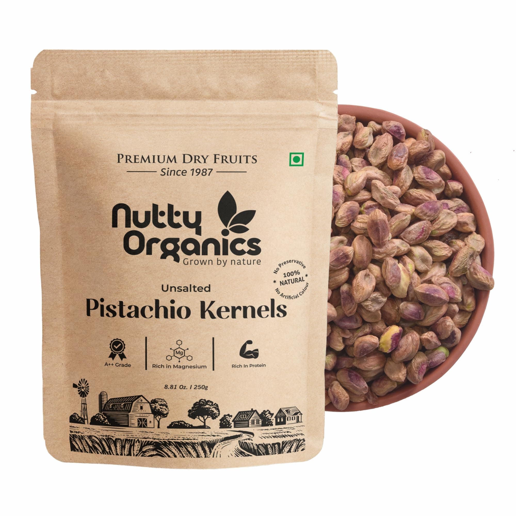 Nutty Oraganics Premium Unsalted Whole Pista Kernels - 1 KG | Fresh & Crunchy | (Grade A ++ Nuts, Premium Jumbo Size) - Air Tight Pouch