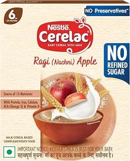 CERELAC Baby Food Cereal | No Refined Sugar | No Preservatives | Ragi (Nachni) Apple for 6 to 24 Months Baby | Omega 3 Iron Protein Calcium Vitamin D for Babies | Instant Cereal | 300g