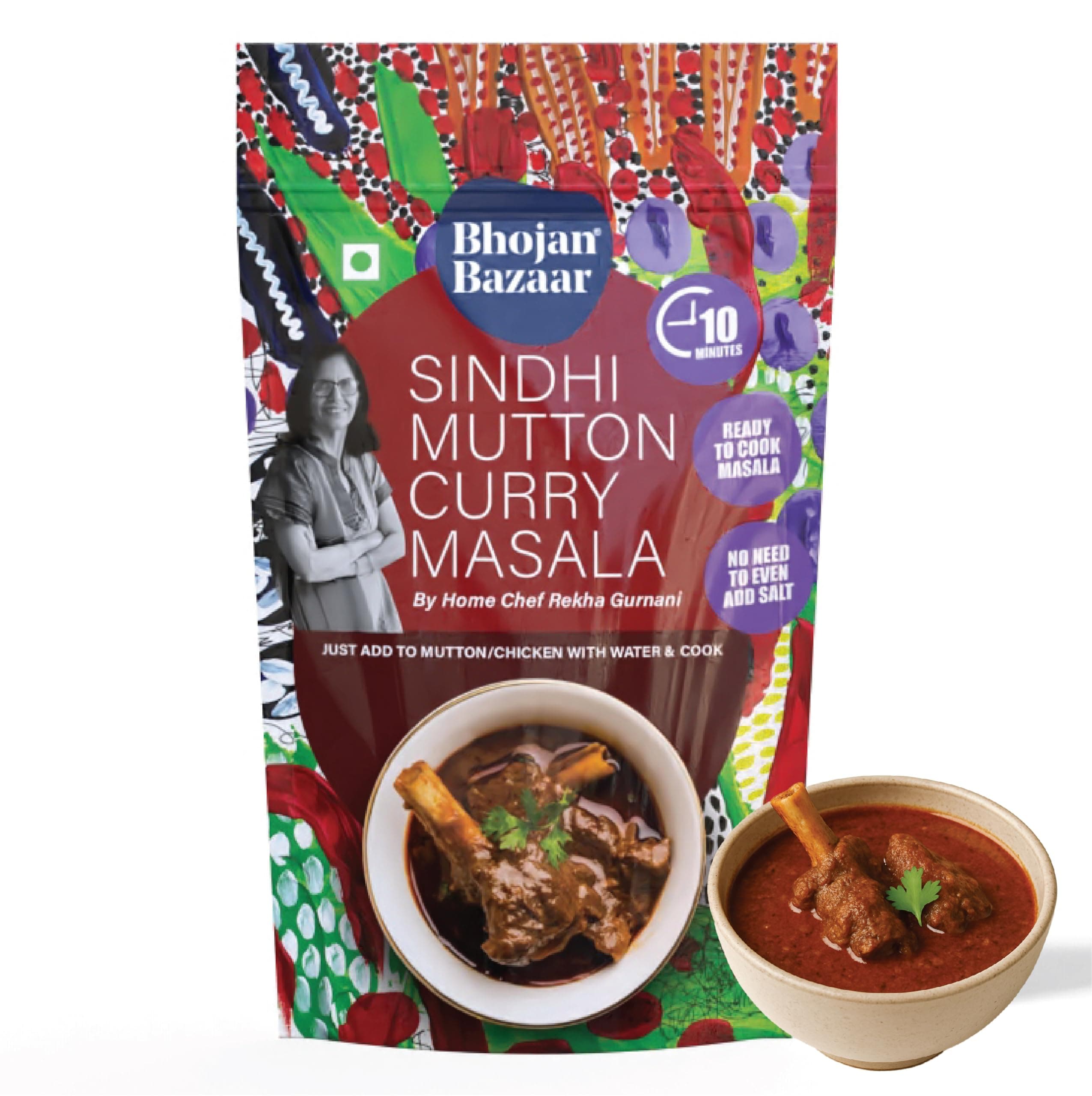 Bhojan Bazaar Sindhi Mutton Curry Masala 75g, Instant Ready to Cook Mutton & Meat Masala, Serves 4, No Need to Add Salt, Easy to Cook Indian Chicken Masala Spice Mix Paste for Curries