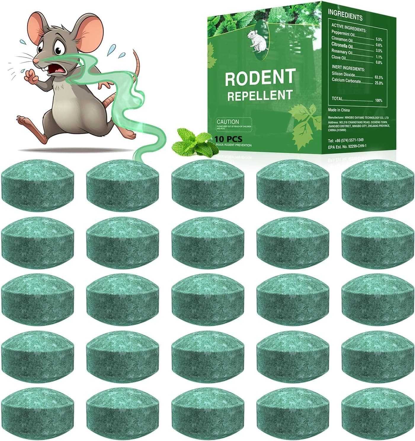Rat Repellent for Car Home Pack 10 Tablet Rodent & Mouse Repellent Peppermint Oil to Protect Wires in Car, Bike & Truck Engine No Kill Only Repels Home Indoor-Outdoor Garage Rat Controller Pills